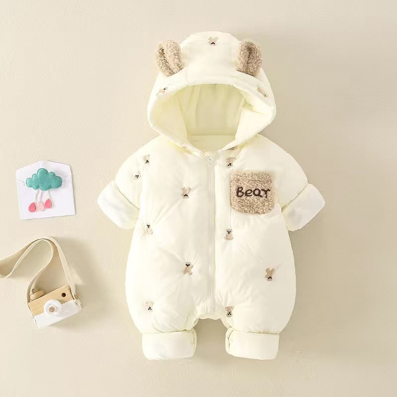 Vêtements de sortie d’hiver pour bébé avec polaire, chaud et mignon, une pièce rembourrée
