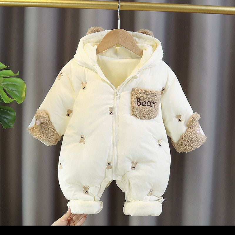 Vêtements de sortie d’hiver pour bébé avec polaire, chaud et mignon, une pièce rembourrée